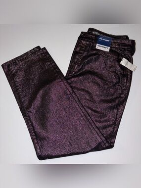 Old Navy Metallic Plum Straight Jeans Size 8